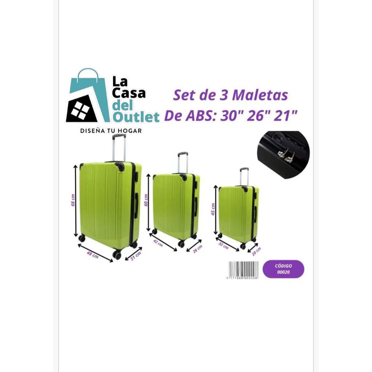 GENERICO - Set de Maletas Rígidas ABS 3 Piezas 30” 26” 21” Spinner 360° Alta Resistencia