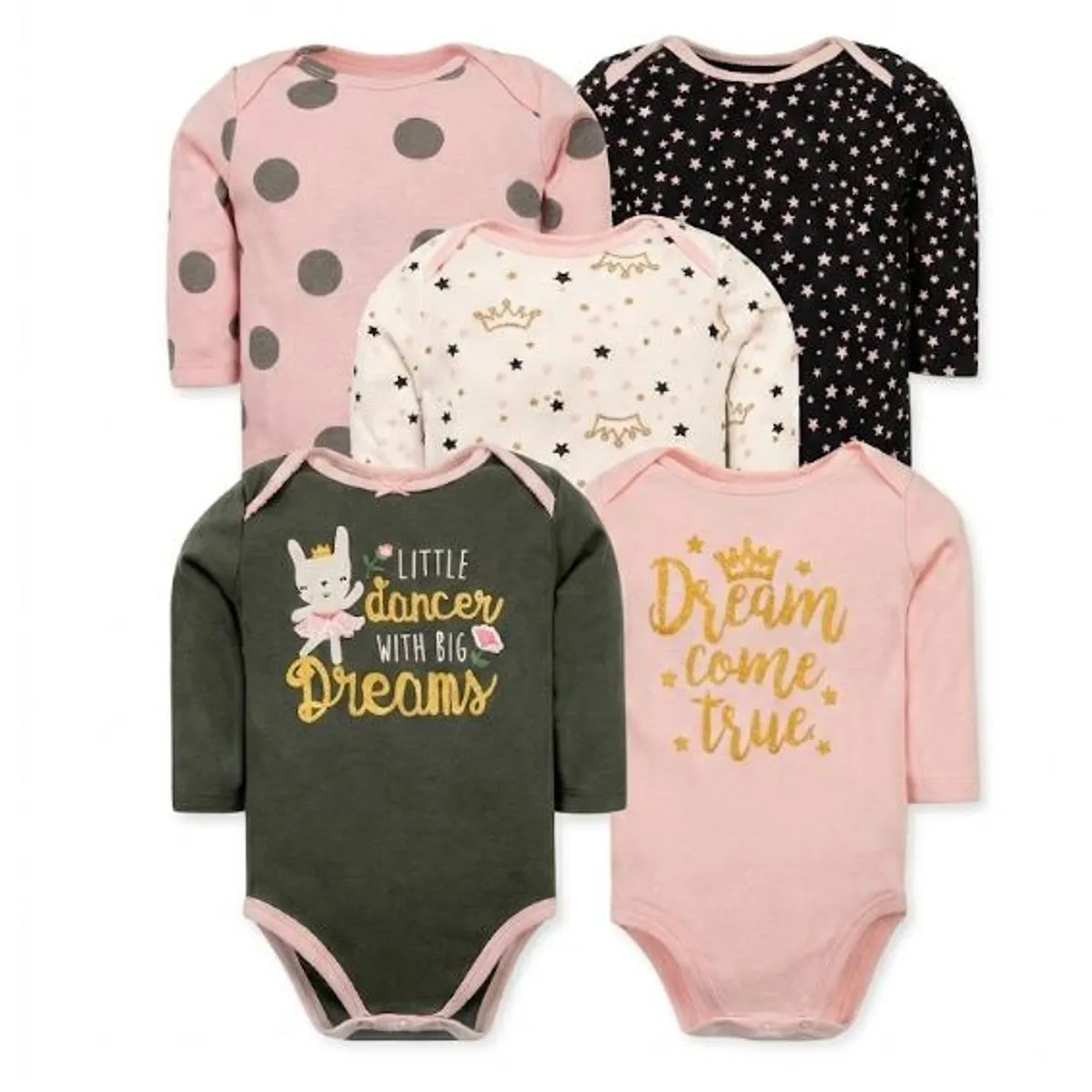 TEDMIMAK - bodys manga larga pack  5 unidades  corona rosa