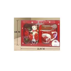 GENERICO - Set Regalo Taza San Valentín con Osito y Cuchara