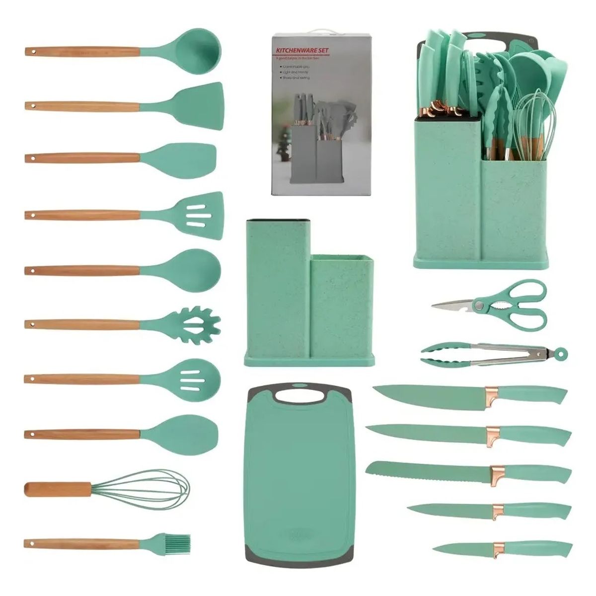 GENERICO - Set 19 Utensilios De Cocina Antiadherentes De Silicona Verde