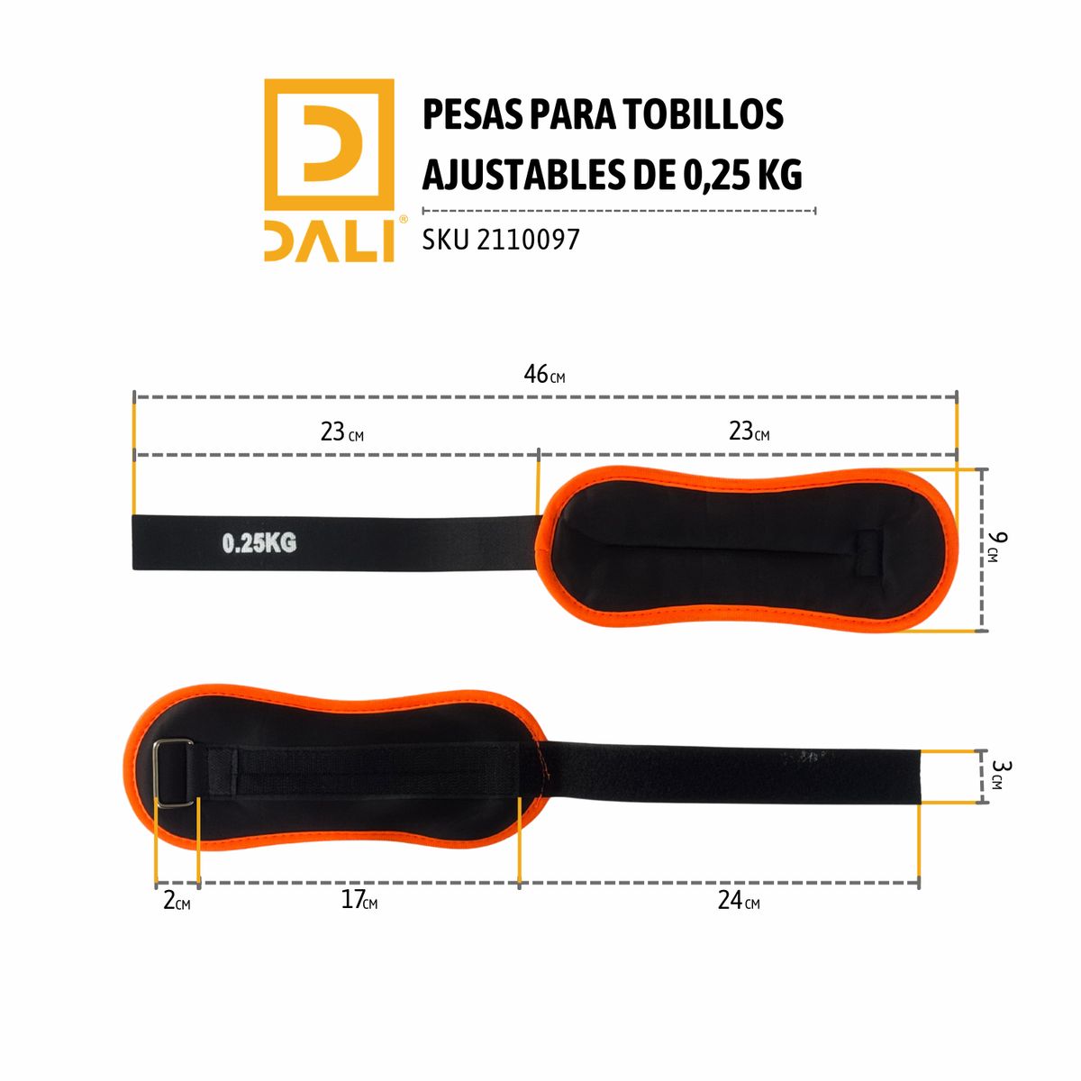 DALI - Pesas para Tobillos 0,25 kg Recubiertas en Tela (Par)