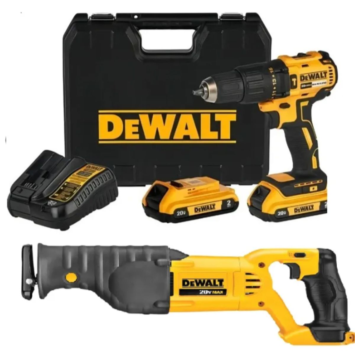 DEWALT - Kit Taladro +sierra sable Dewalt 20v Dcd7781d2+Dcs380b+2 Bat 2ah +carg+maletin