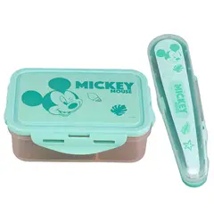 DISNEY - Hermético Mickey 700ml Divisiones + Cubiertos Mickey - PS