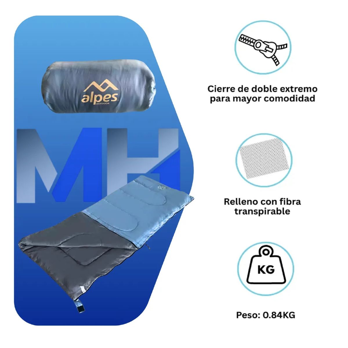 ALPES - Saco De Dormir Alpes Sobre Rectangular 10-25°c Azul 1.83x35