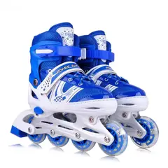 GENERICO - Patines Lineales Ajustables Con Luz + Kit Protección AZUL