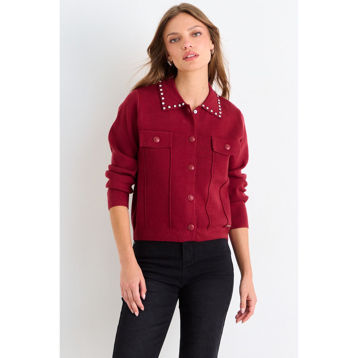 ASH - Trucker Cardigan Mujer Burdeos Ash