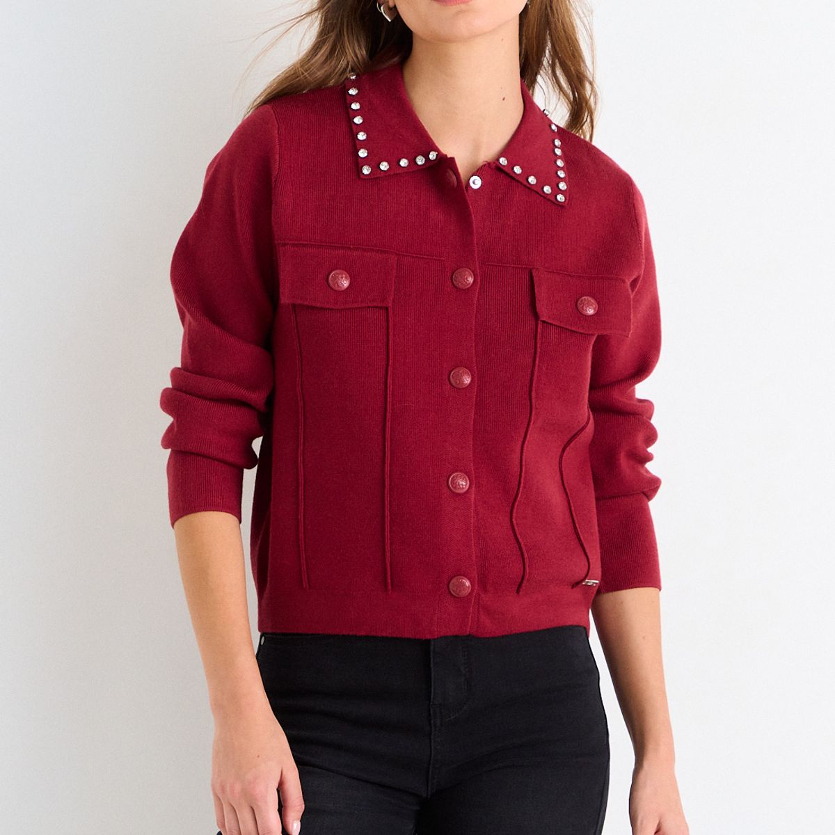 ASH - Trucker Cardigan Mujer Burdeos Ash