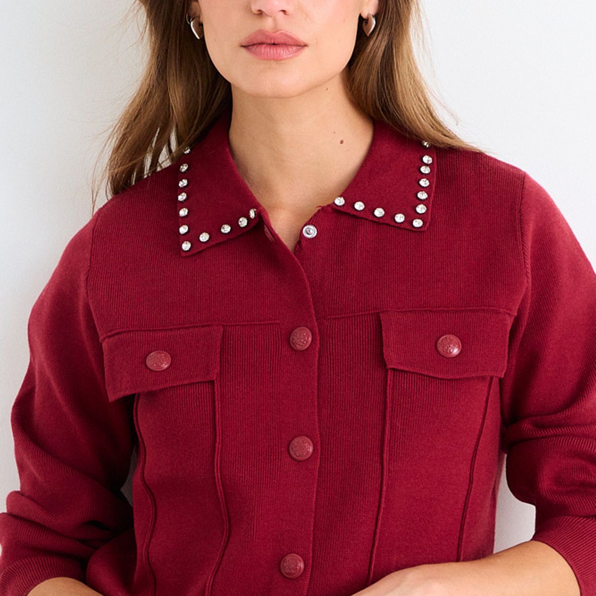 ASH - Trucker Cardigan Mujer Burdeos Ash