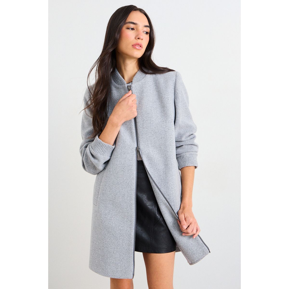 IO - Chaqueton Liso Mujer Gris Io