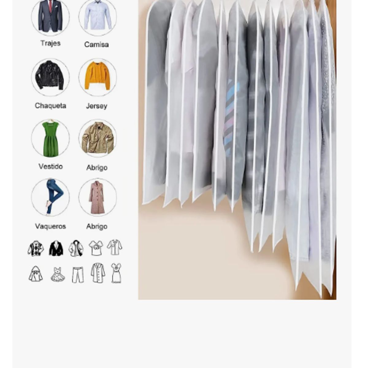 GENERICO - Bolsa Colgante Para Ropa Cubre Trajes Polvo Protector 8 Pcs Transparente