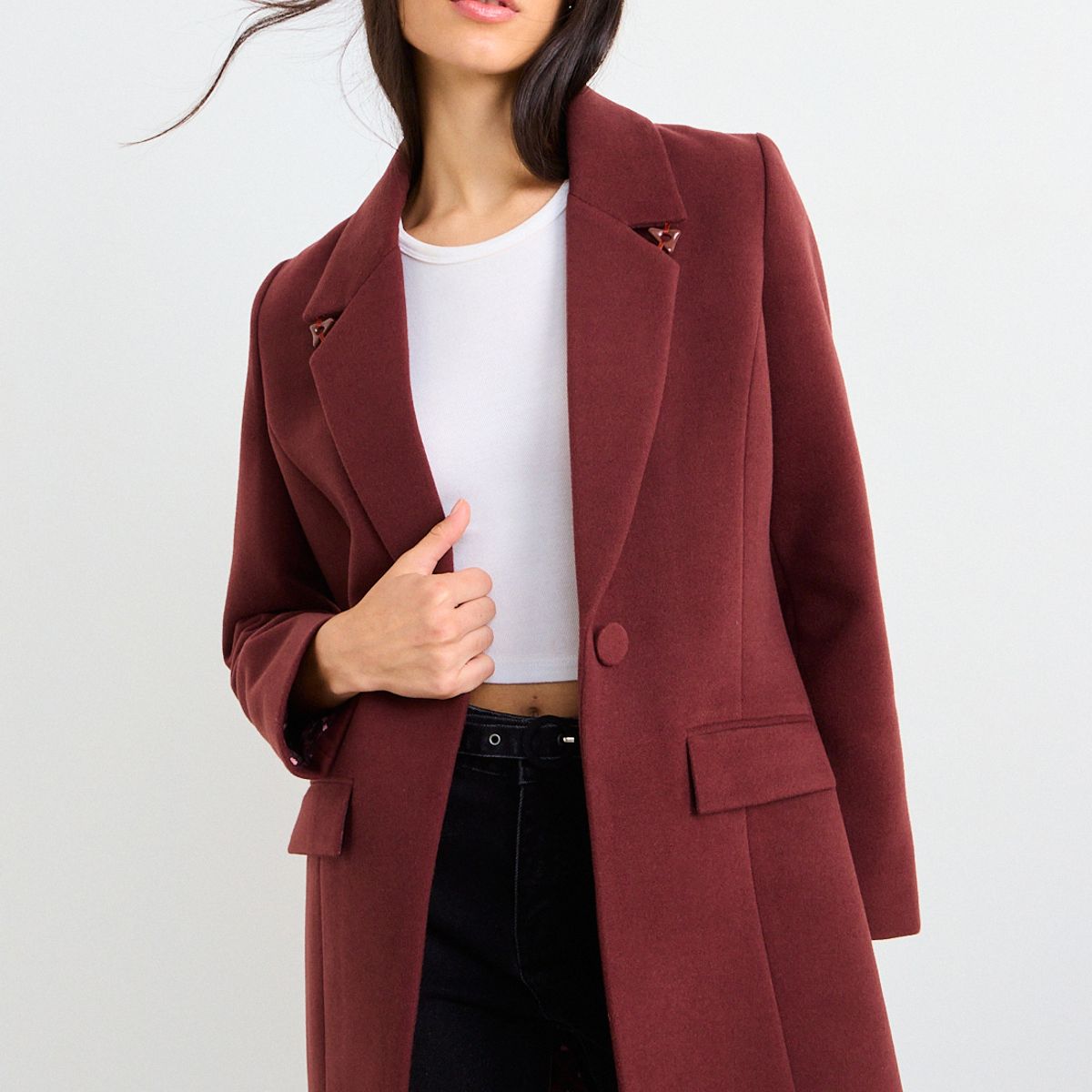 IO - Chaqueton Liso Mujer Café Io