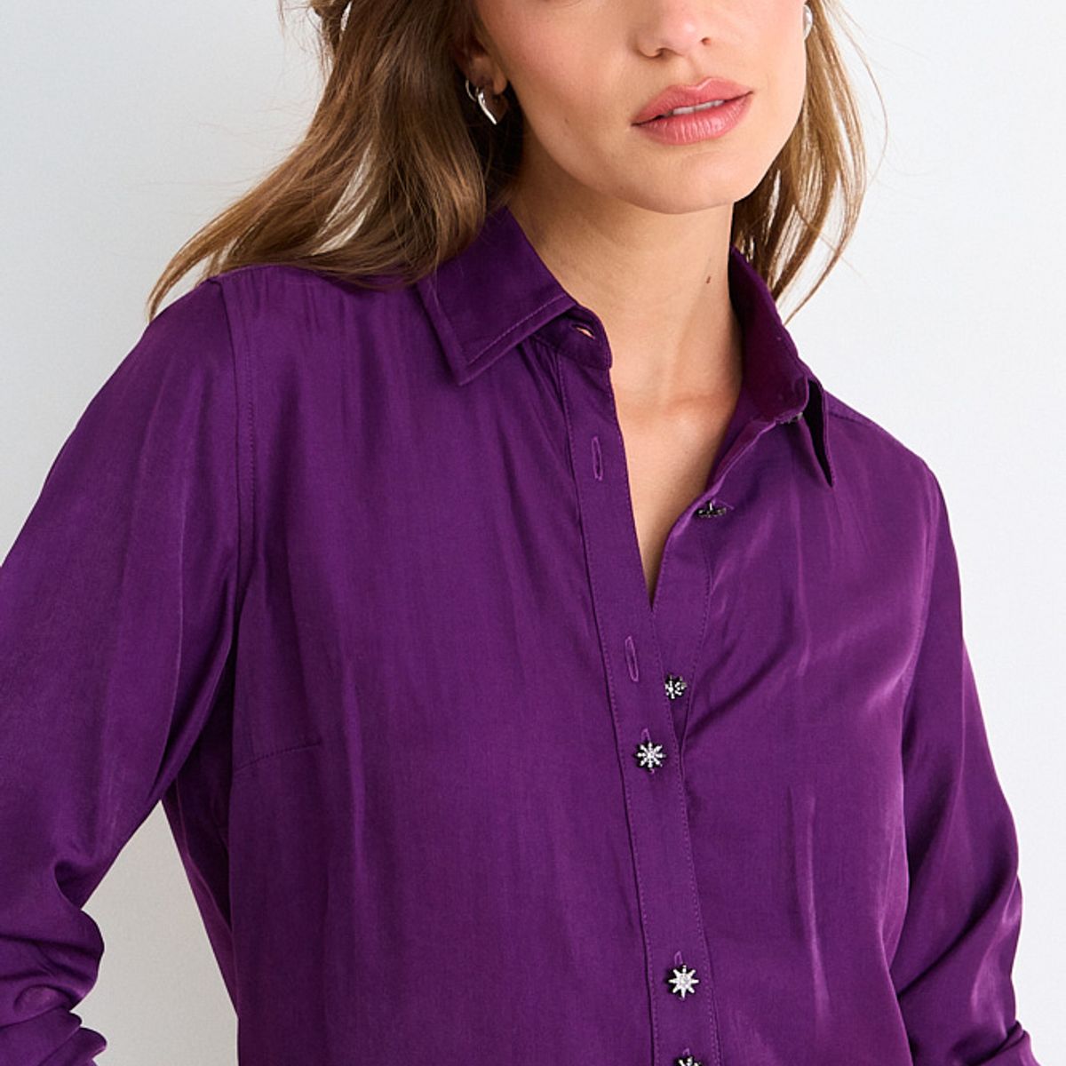 ASH - Blusa Camisera Manga Larga Mujer Morado Ash