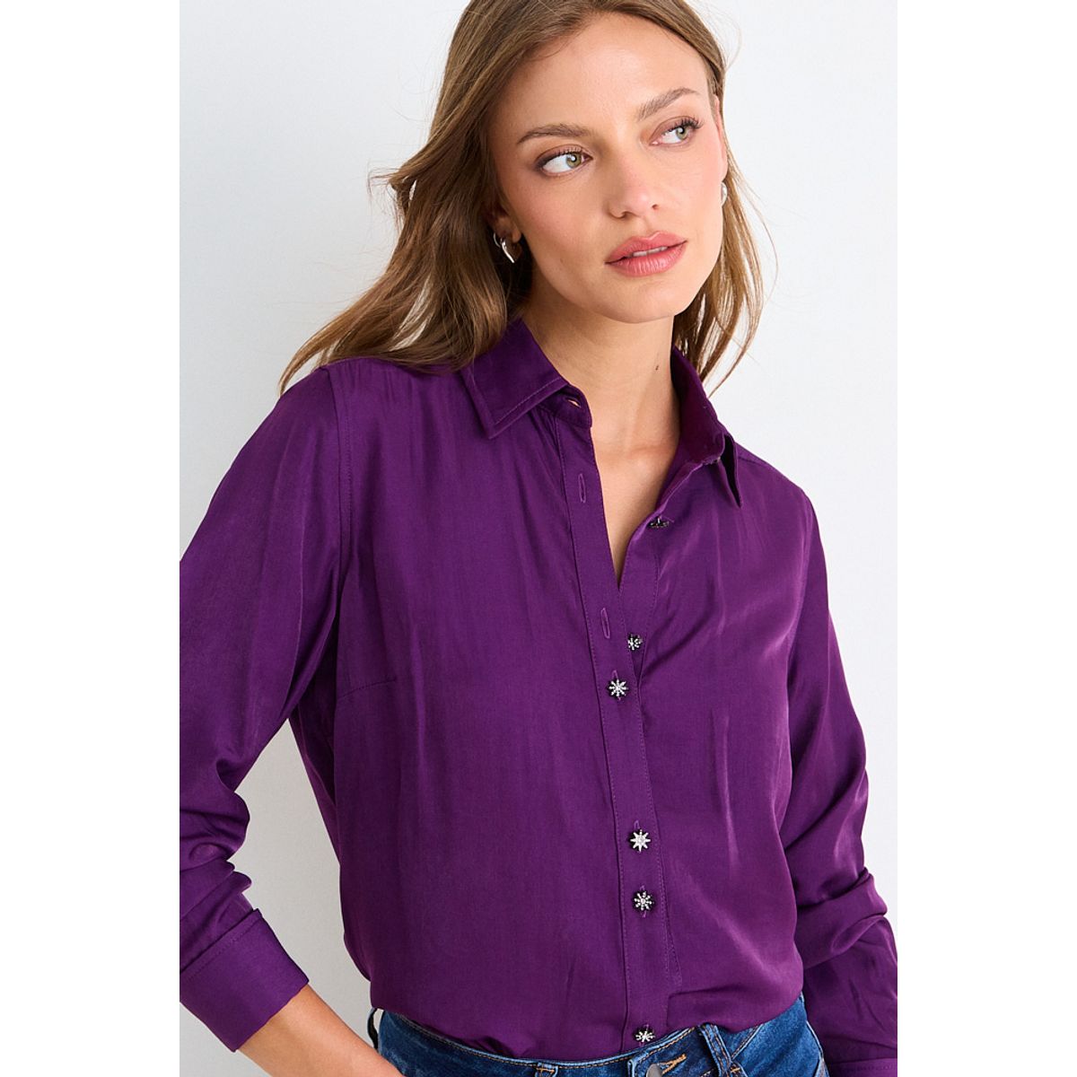 ASH - Blusa Camisera Manga Larga Mujer Morado Ash