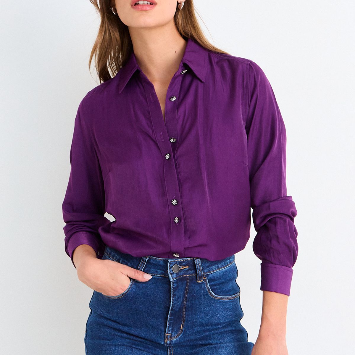 ASH - Blusa Camisera Manga Larga Mujer Morado Ash