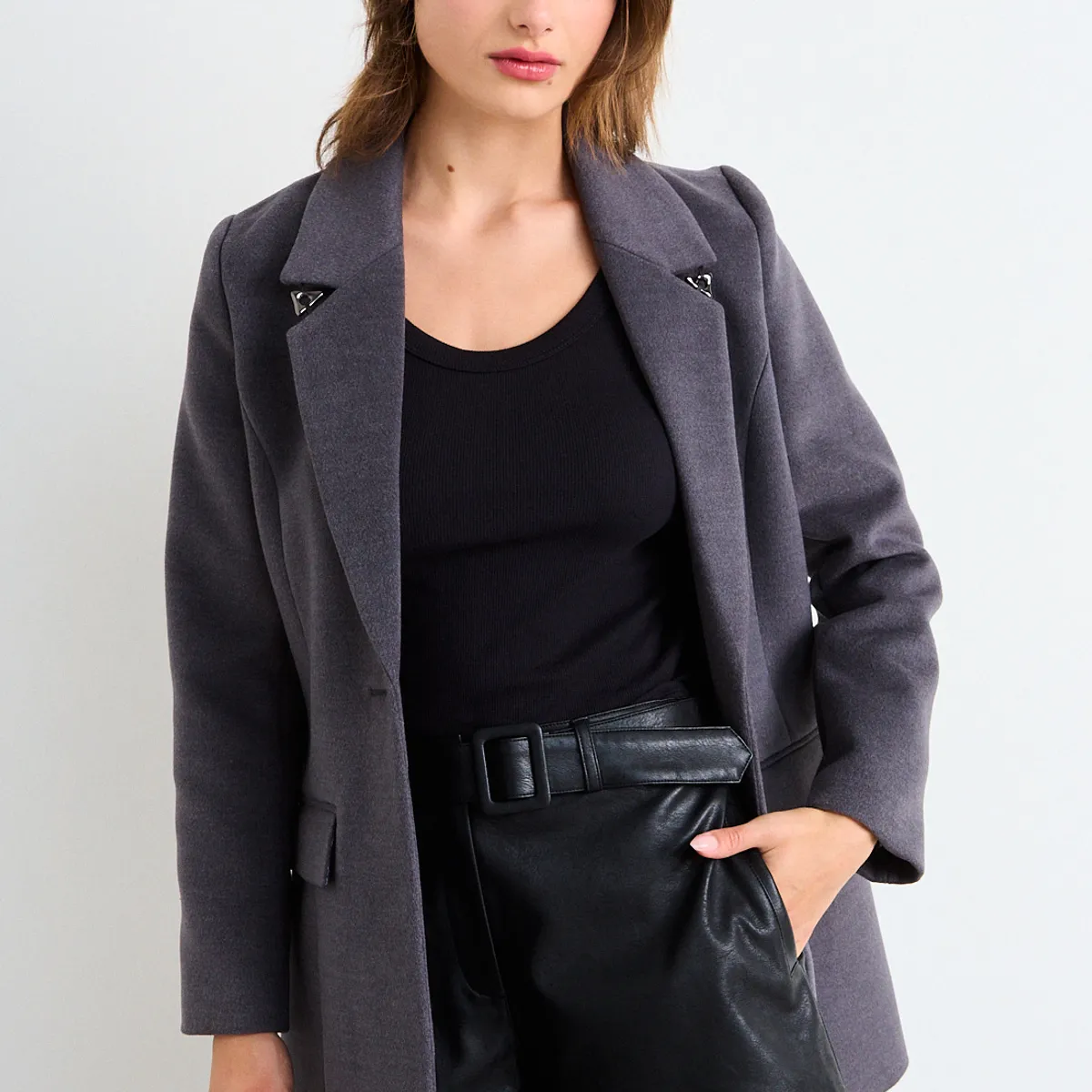 IO - Chaqueton Liso Mujer Gris Io
