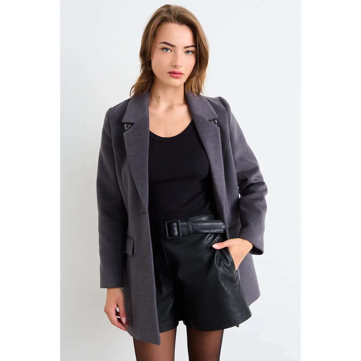 IO - Chaqueton Liso Mujer Gris Io