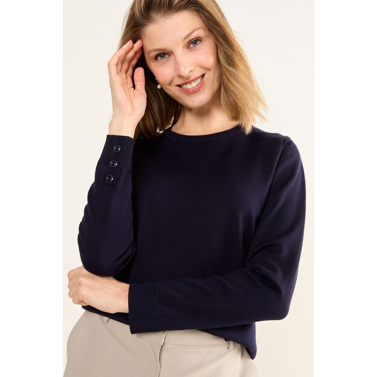 MA GRIFFE - Sweater Liso Mujer Azul Magriffe