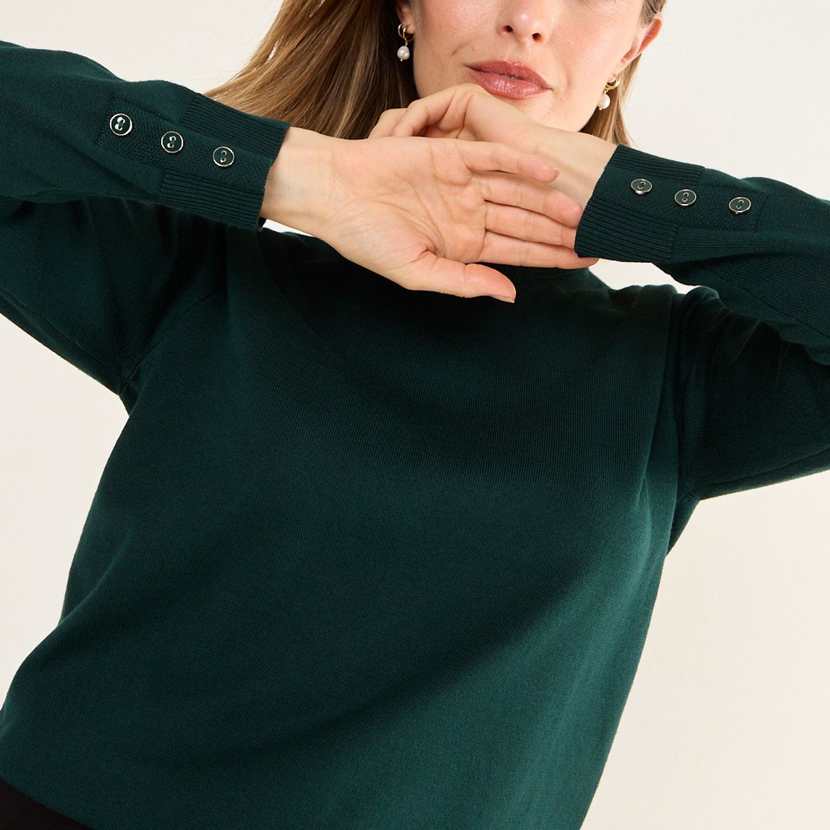 MA GRIFFE - Sweater Liso Mujer Verde Oliva Magriffe
