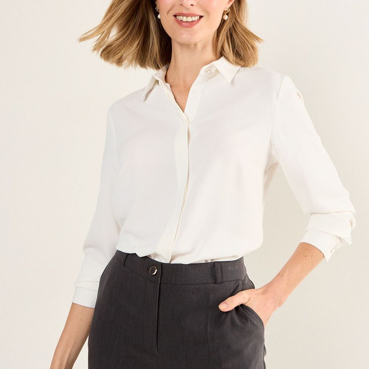 MA GRIFFE - Blusa Lisa Mujer Crudo Magriffe
