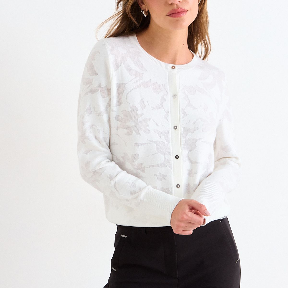 ASH - Cardigan Jaqcuard Mujer Crudo Ash