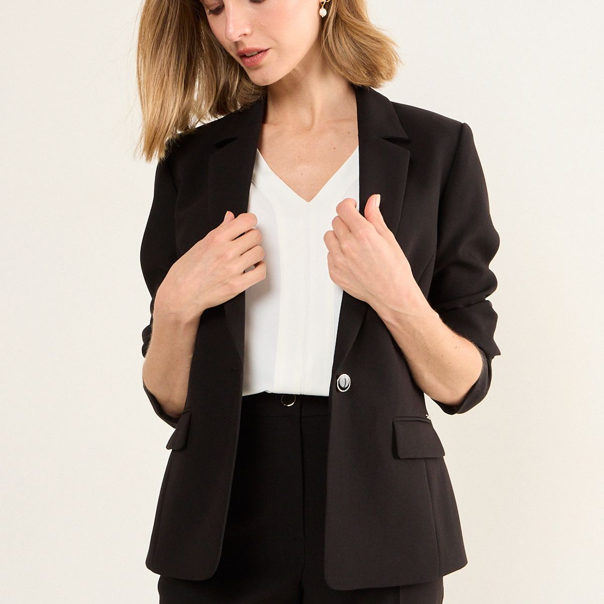 MA GRIFFE - Blazer Liso Mujer Negro Magriffe
