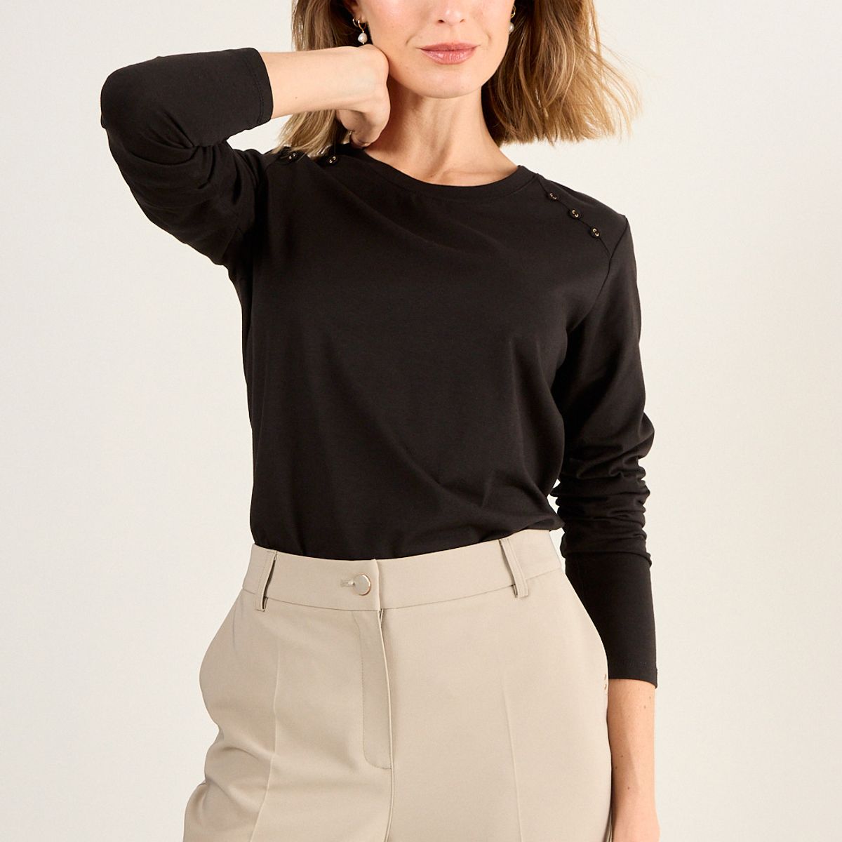 MA GRIFFE - Polera Lisa Mujer Negro Magriffe