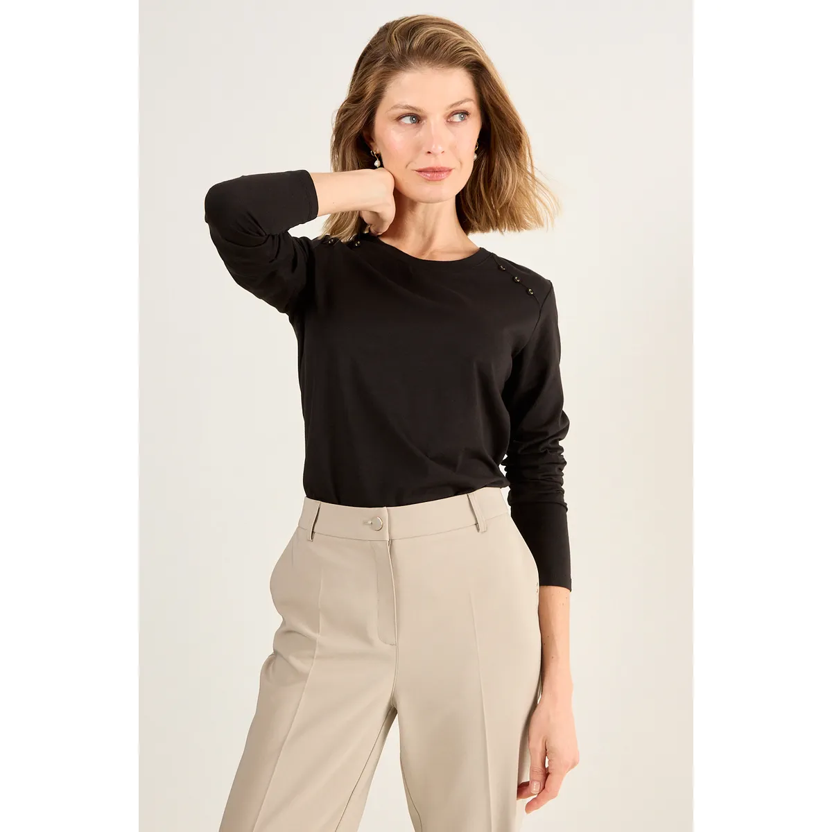 MA GRIFFE - Polera Lisa Mujer Negro Magriffe