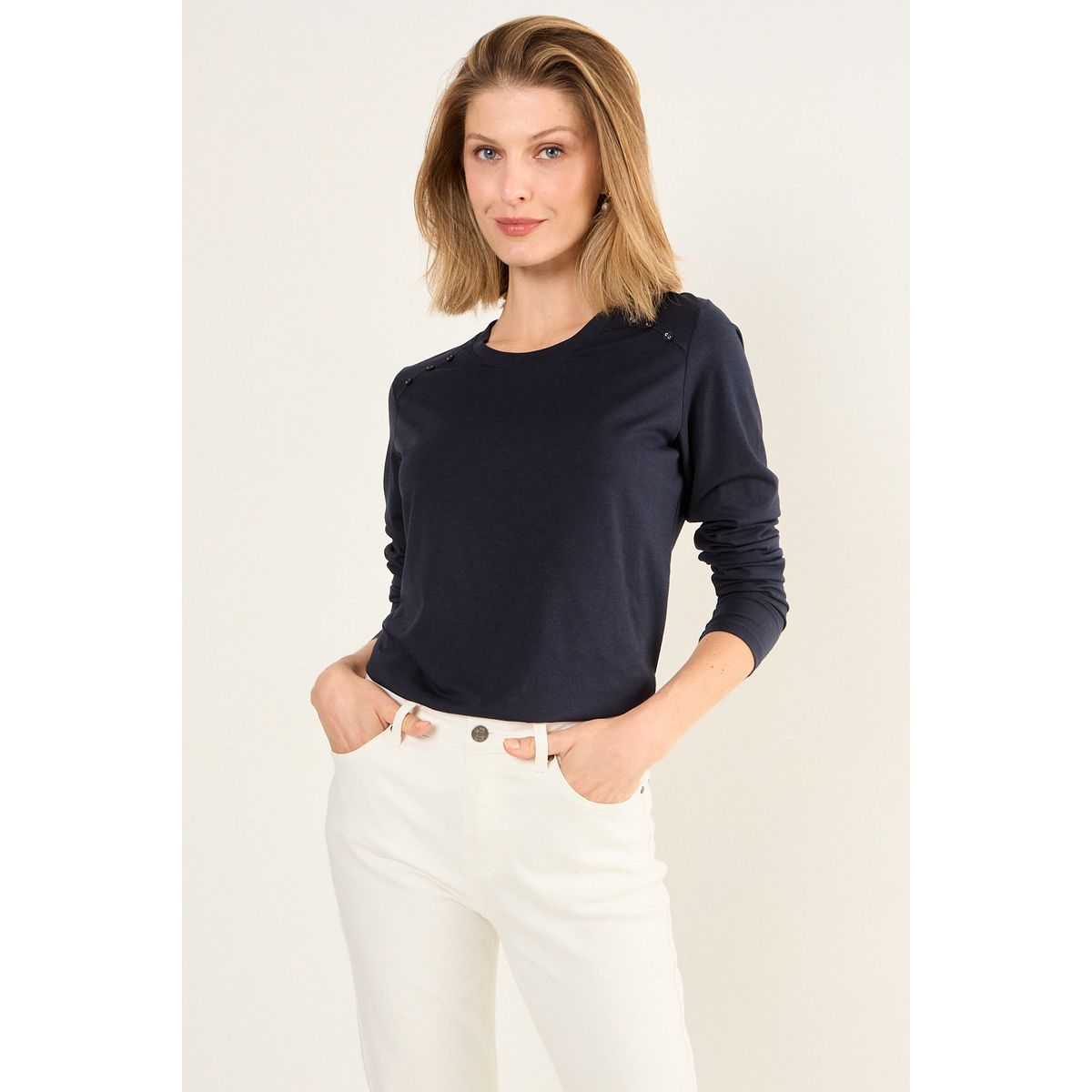 MA GRIFFE - Polera Lisa Mujer Azul Magriffe