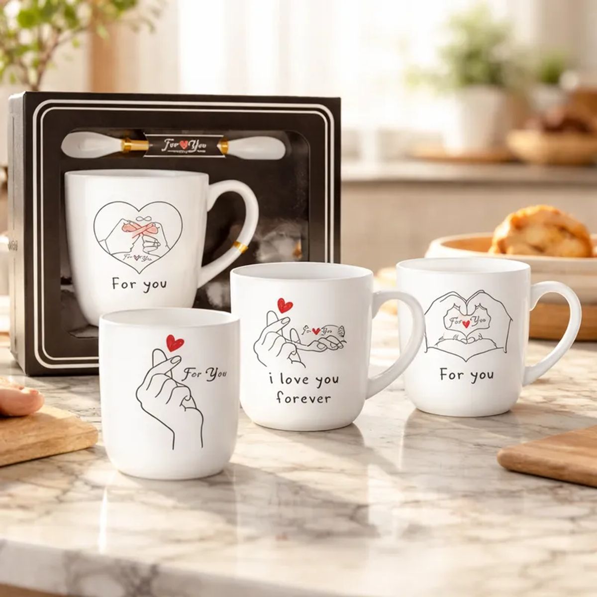 GENERICO - Set Taza Cerámica San Valentín con Cuchara 1 Unidad