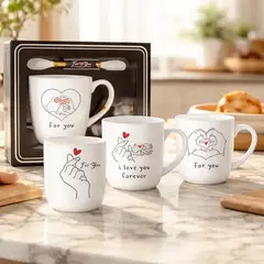 GENERICO - Set Taza Cerámica San Valentín con Cuchara 1 Unidad