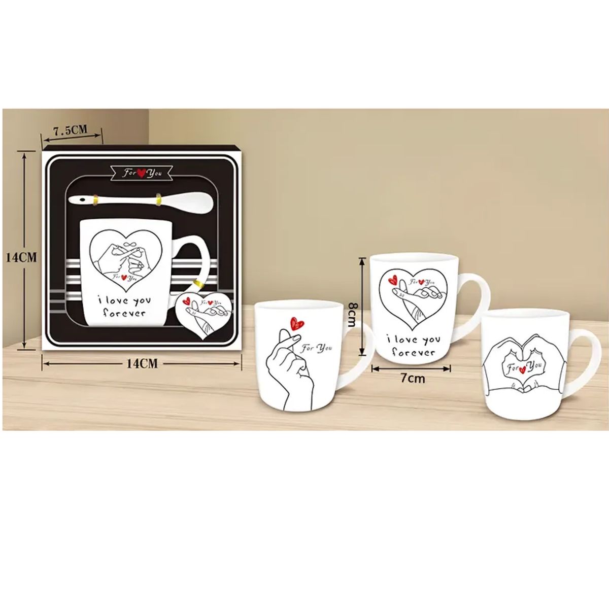 GENERICO - Set Taza Cerámica San Valentín con Cuchara 1 Unidad