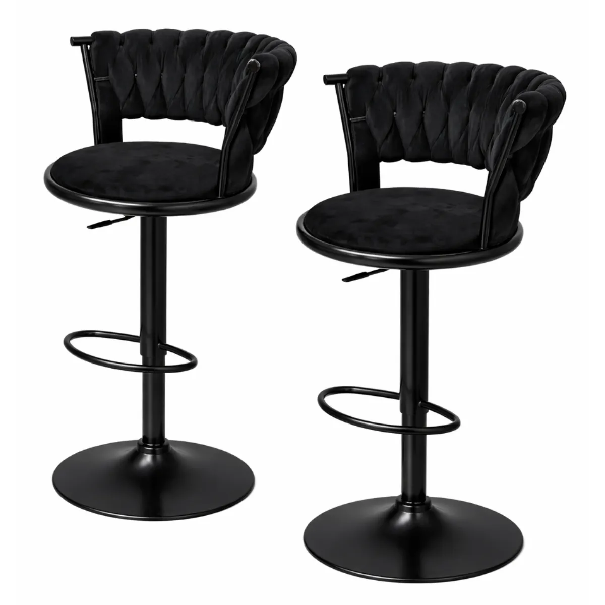 MOBOI - Pack 2 Taburetes Queen Velvet Elegante Terciopelo Ajustable Full Negro