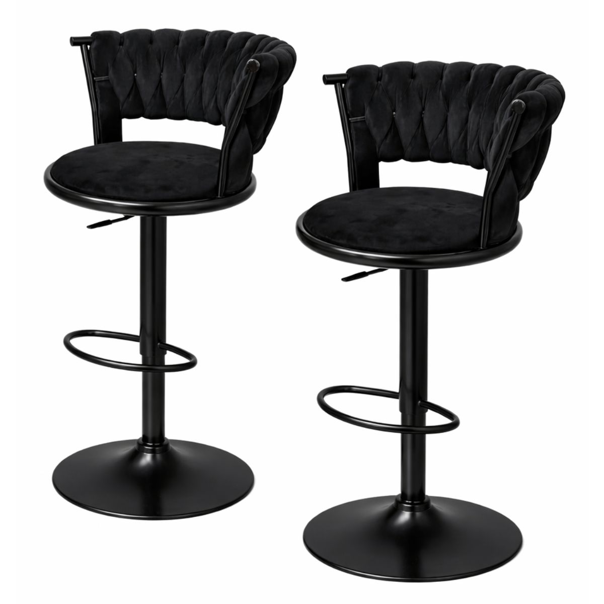 MOBOI - Pack 2 Taburetes Queen Velvet Elegante Terciopelo Ajustable Full Negro
