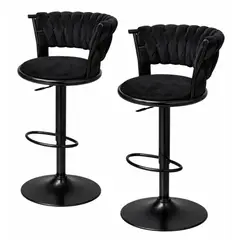 MOBOI - Pack 2 Taburetes Queen Velvet Elegante Terciopelo Ajustable Full Negro