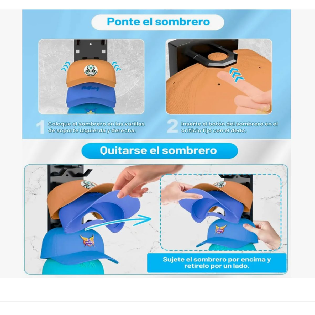 GENERICO - 2 Piezas Gancho Organizador De Gorras, Colgador Gorros Pared