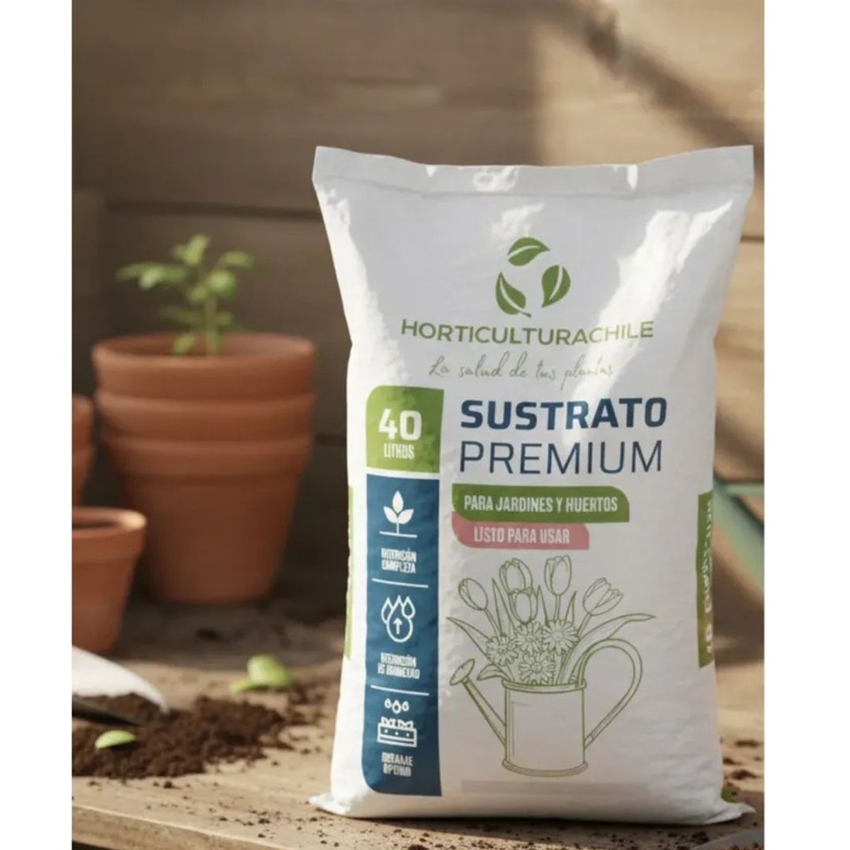 HORTICULTURACHILE - Sustrato Premium para Jardines y Huertos Saco de 40 litros