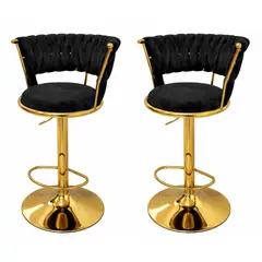 MOBOI - Pack 2 Taburetes Queen Velvet Elegante Terciopelo Ajustable Negro