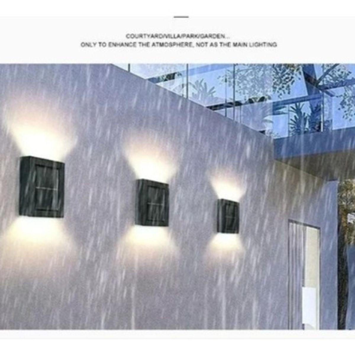 GENERICO - Pack 2 Foco Luz Aplique Solar Led Pared Exterior Luz Fria Negro