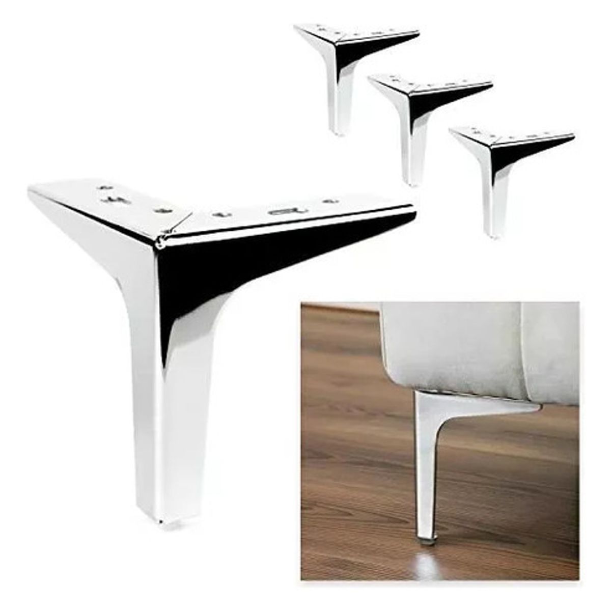 GENERICO - Patas Metálicas Para Muebles, 15cm De Alto, Pack 4 Unidades Cromado