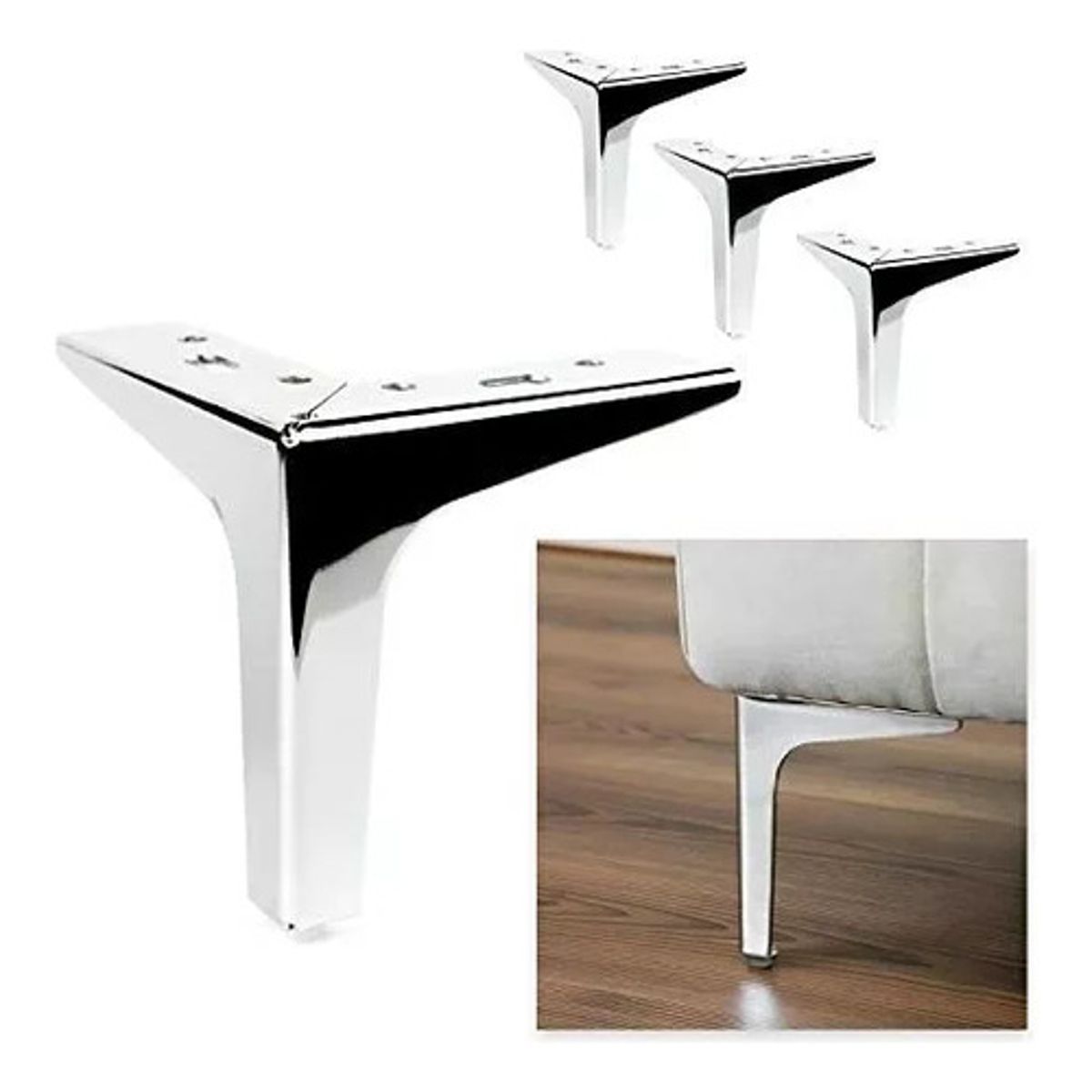 GENERICO - Patas Metálicas Para Muebles, 15cm De Alto, Pack 4 Unidades Cromado