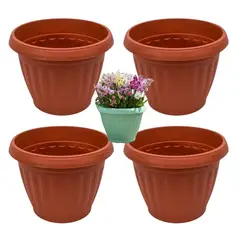 GENERICO - Pack 4 Maceteros Plástico Redondo Terracota 15 cm