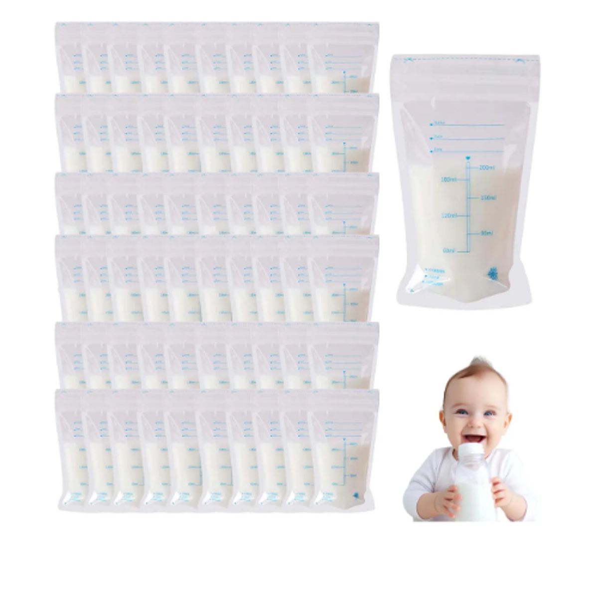 GENERICO - Pack 200 Bolsas Para Almacenar Lmacenar Leche Materna 200 Ml