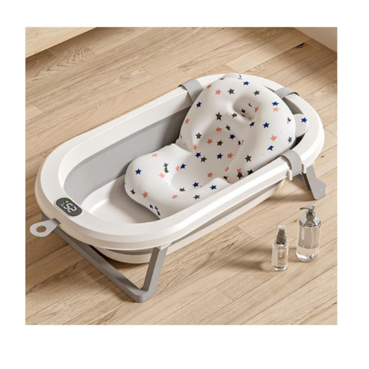 GENERICO - Tina Bebe Bañera Plegable Con Termometro + Cojin Suave Baño