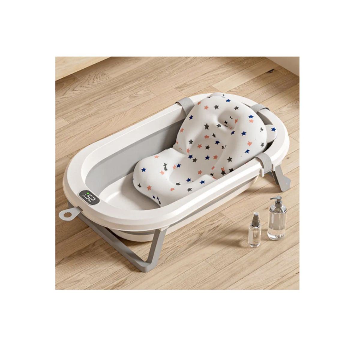 GENERICO - Tina Bebe Bañera Plegable Con Termometro + Cojin Suave Baño