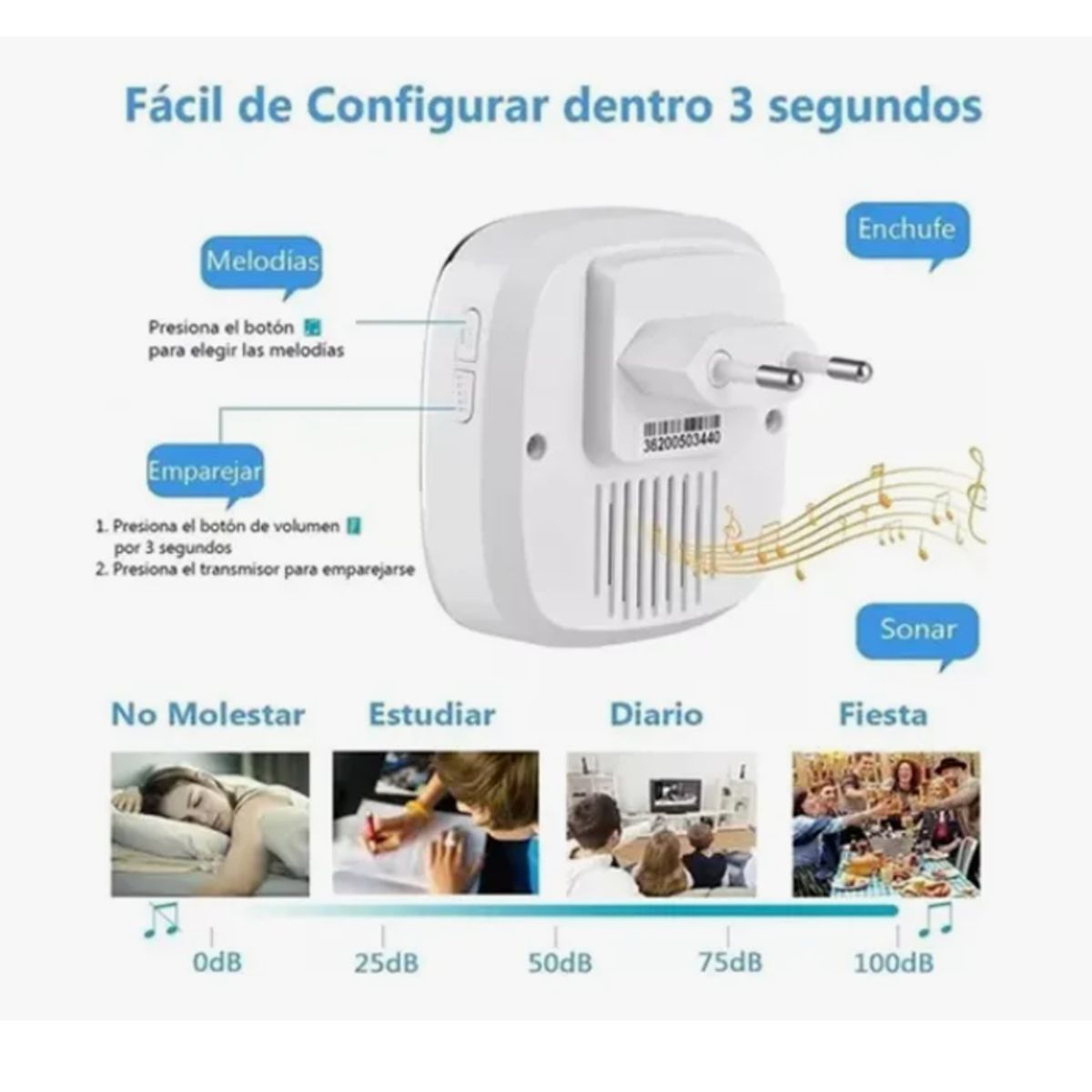 GENERICO - Timbre Inalámbrico Con Luz Led 1 Transmisor 2 Rec