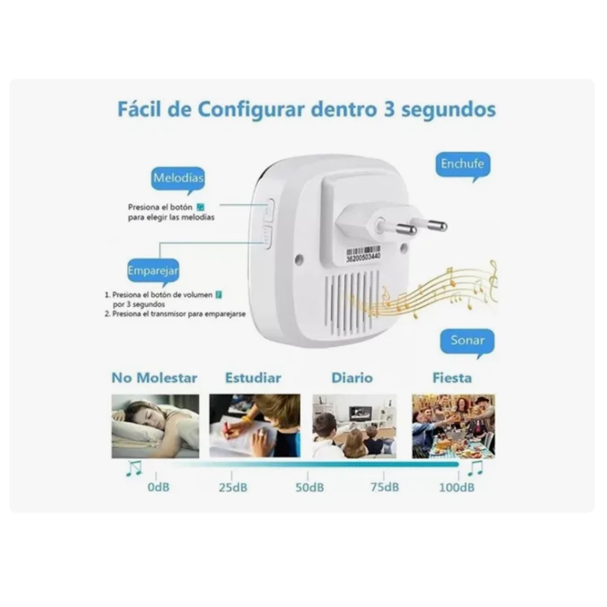 GENERICO - Timbre Inalámbrico Con Luz Led 1 Transmisor 2 Rec
