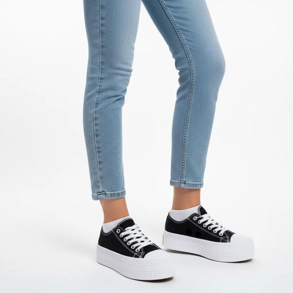 POZATINI - ZAPATILLA MUJER LONA PLATAFORMA NEGRO
