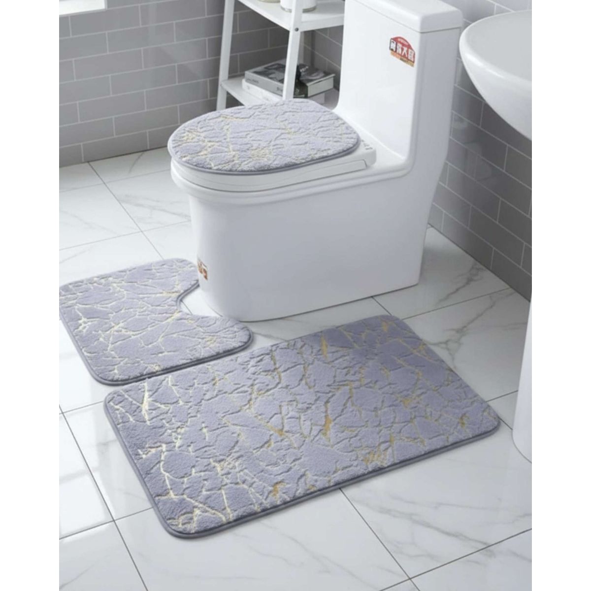 GENERICO - SET DE BAÑO DE MARMOL ATERCIOPELADOS 3 PIEZAS