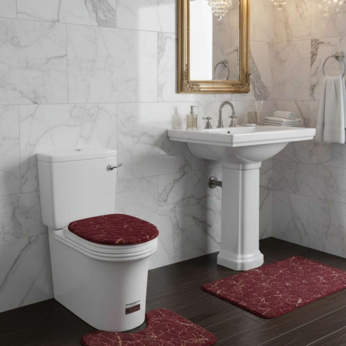 GENERICO - SET DE BAÑO DE MARMOL ATERCIOPELADOS 3 PIEZAS