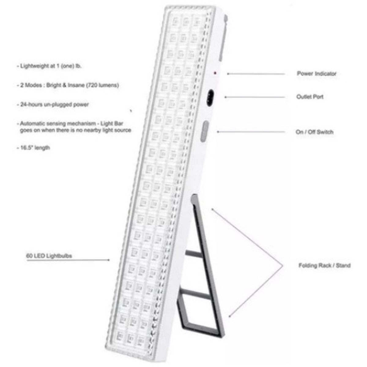 GENERICO - Lámpara Portátil Recargable 60w Casa Luz Emergencia Blanco - 003393
